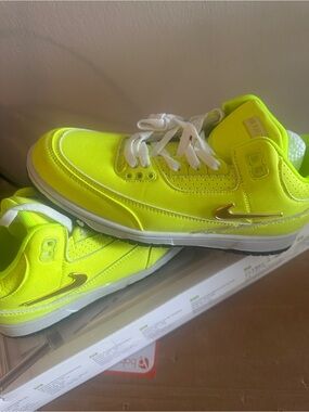 Nike Neon Yellow Kids Sneakers with Metallic Gold Swoosh